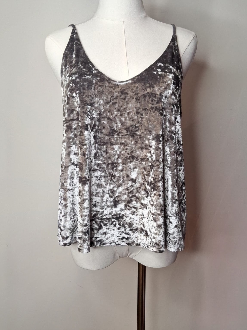 American Eagle Silver Grey Crushed Velvet Strappy Cami L
